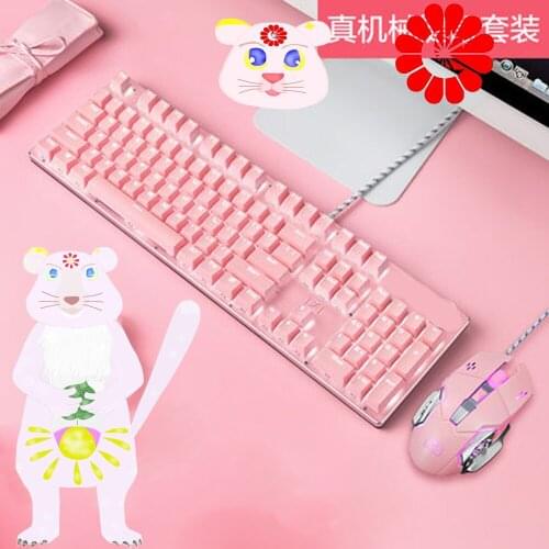 Cute wired USB real mechanical keyboard with backlit 104keys blue switch gaming keyboard mouse combos for notebook PC