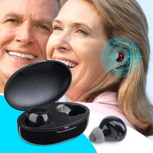Intelligent Hearing Aid with Charger Box Rechargeable Low Noise Easy Operation Elderly Wide-Frequency In-Ear Deaf Hearing Aids