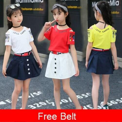 12 Girls Suit 11 Summer Fashion Clothing 10 Girls Skirt Set 9 Childrens Wear 8 Hole Short T shirt TWO-Piece 4 3 7 13 Years Old