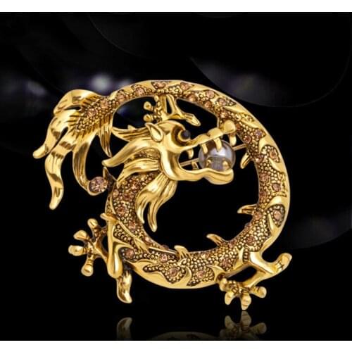 MOGAKU Chinese Style Dragon Brooches for Men Classic Ethnic Animal Pins 2021 Fashion Women Clothing Accessories Brooch Jewelry