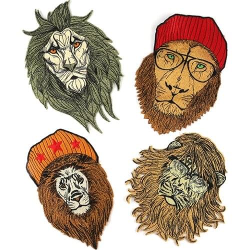 Cartoon lion head Series Iron on Embroidered Patches For Jeans Hat Sticker Sew-on Clothes Back DIY Patch Applique Badges Decor