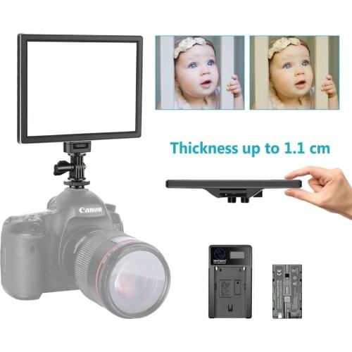 Neewer T100 Softer SMD LED Video Light Lighting Kit: Bi-color 3200K-5600K Dimmable Ultra Thin LED Panel with Li-ion Battery