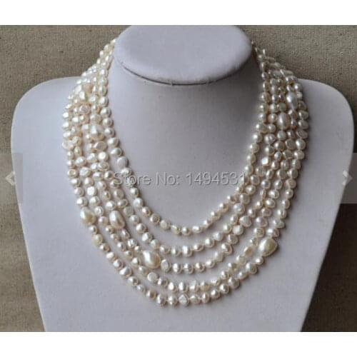 Wholesale Pearl Necklace, 100 Inches Long 6-12MM White Color Baroque Shape Genuine Freshwater Pearl Necklace,Fashion Jewelry