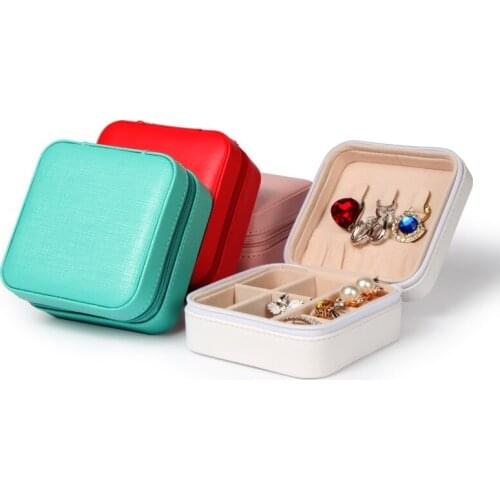 Simple Fashion New PU Leather Zipper Bag Jewelry Ring Pendant Storage Box Five Colors Optional Built-in Card Slot Removable