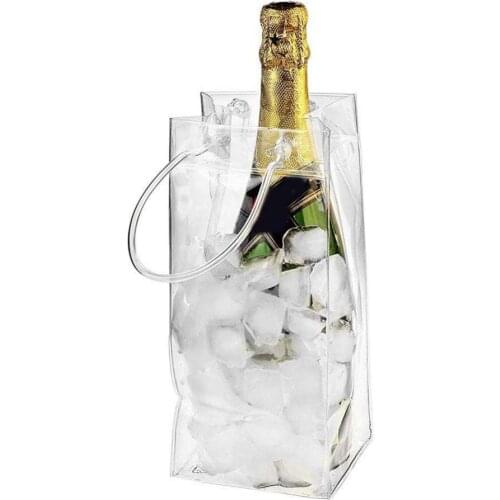 1pc PVC Anti-leakage Transparent Refrigerated Champagne Red Wine Bottle Ice Tote Bag with Handle Ice Wine Bottles Container