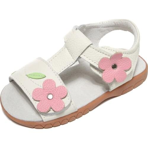 Girls sandals genuine leather white pink floral summer shoe children shoes little kids open toe beach sandal holiday wear 2019