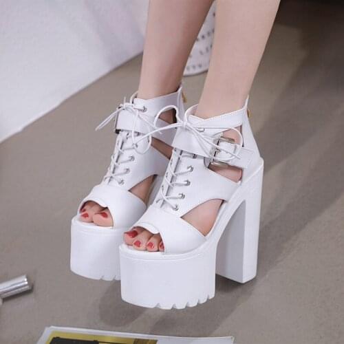 Muffin dance T-stage thick heel fish mouth 16cm new 2021 spring and summer Hentian super high heel sandals 17cm simple