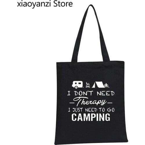 Camping Therapy Student Books Bags Camper Tent Caravan Campsite Fashion Eco Reusable Shopping Bag Canvas Shoulder Bags Wholesale