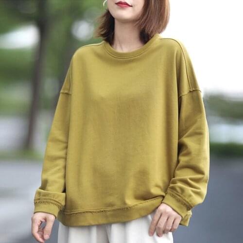 Hoodies 2021 Autumn New Korean Loose Casual Solid Color Long Sleeve Cotton Swatshirts Simple Comfortable Women Pullover Tops
