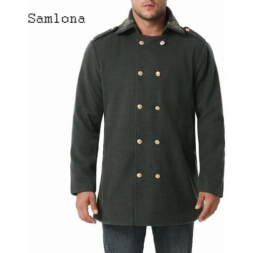 Trendy 2020 Autumn Wool Blends Coats Mens Clothing Military Army Jackets Double Breasted Lapel Manteau Winter Warm Outerwear