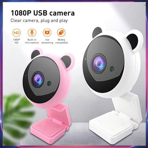 Cute Web Cam 1080P Full HD USB Web Camera with Microphone Computer Webcam for PC Laptop Youtube Video Calling Pink White
