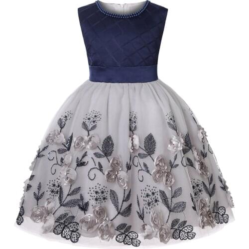 KEAIYOUHUO 2021 Spring Navy Blue Ball Gown Dresses For Children Elegant Sleeveless Mesh Dress Baby Girls Costume For 3-10 Years