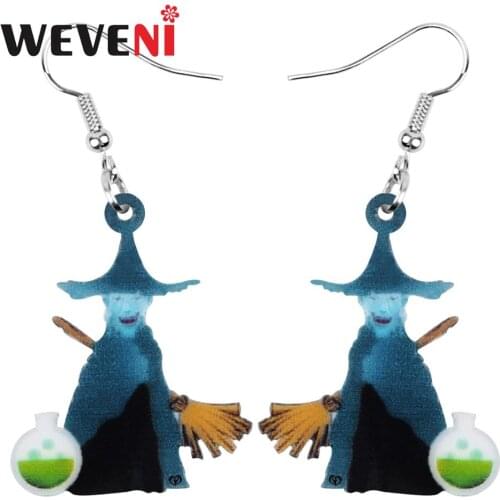WEVENI Acrylic Halloween Anime Broom Demon Witch Earrings Drop Dangle Festival Decorations Jewelry Women Girls Teens Party Gift