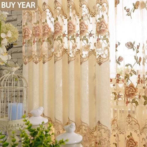 European Style Curtains for Living dining Room Bedroom Rustic Ice Flower Embroidery Curtain Tulle Finished Product Customization