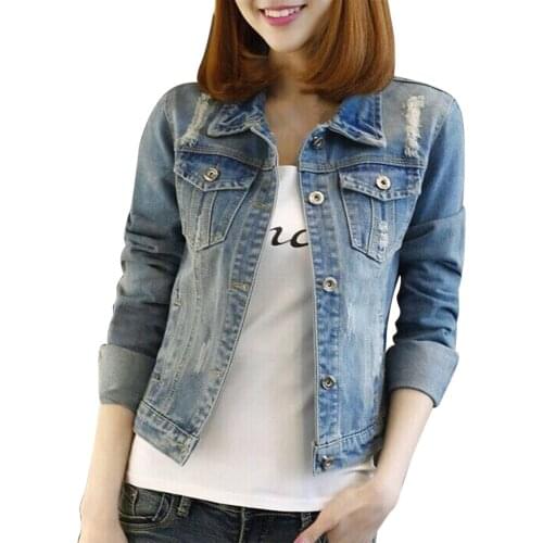 Women Vintage Jean Jacket Denim Coat Korean Coats Autumn 2021 Short Denim Jean Jacket For Women Solid Casual Women Clothes