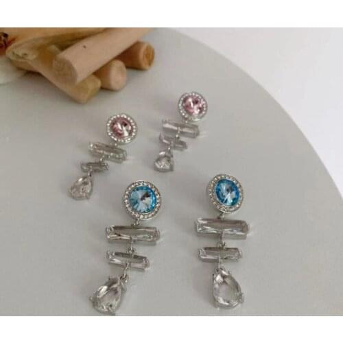 Origin Summer Hyperbole Crystal Rhinestone Long Dangle Earring for Women Circle Square Waterdrop Earring Jewelry Pendientes