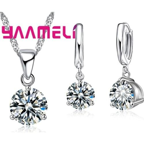 Woman Fashion High Discount Necklace and Earrings 925 Serling Silver Cubic Zirconia Wedding Jewelry Sets