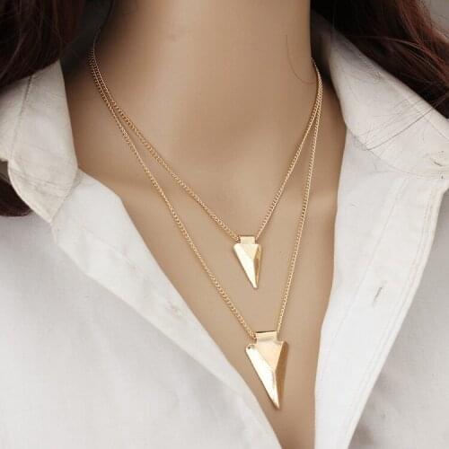 New fashion Double Triangle Pendants Necklaces Women Gold Link Chain Statement Charm Jewelry Accessories Choker