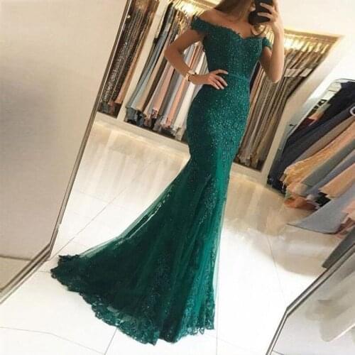 Vestido longo Dark green Evening Dresses 2020 Mermaid off the shoulder Prom dress new Formal party dress Vestido De Noiva