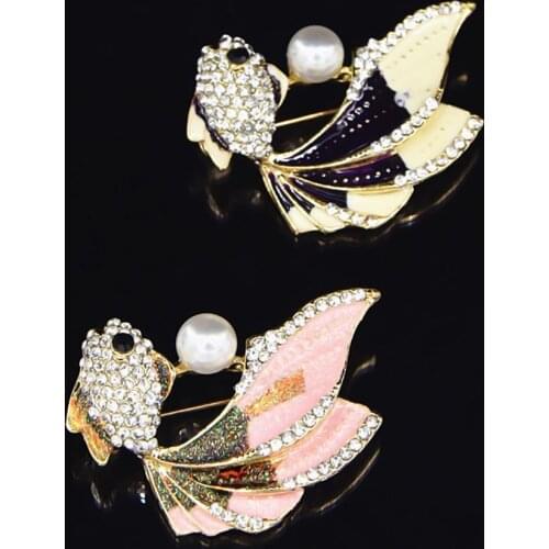 Goldfish Faux Pearl Rhinestone Collar Brooch Pin Lapel Clothes Jewelry