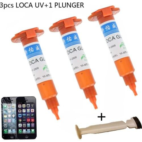 3PCS DUV 5ML TP-2500 LOCA UV glue+plunger liquid optical clear adhesive uv glue tp2500 for touch screen samsung galaxy iPhone