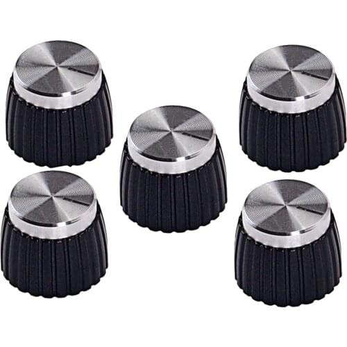 5Pcs Plastic Black Guitar Stereo AMP Amplifier Knobs Buttons with Silver Cap for