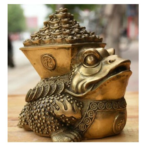 7.2" Chinese Marked Brass Fengshui Toad Money Wealth Blessing Sculpture Statue