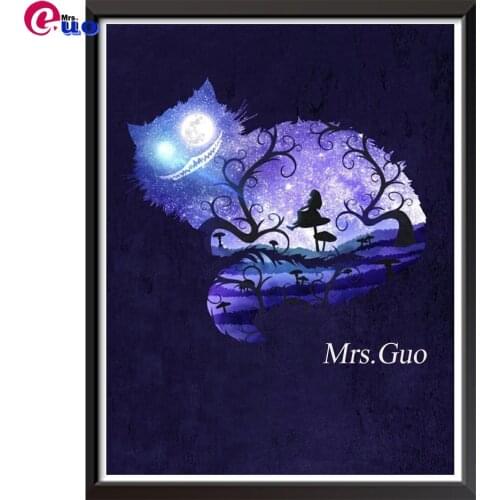 5D Diy Diamond Painting Full Drill Square Diamond Embroidery Wonderland Art Cute Cat Cartoon Girl Cross Stitch Mosaic Decor