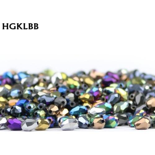 100pcs Waterdrop Austrian crystal beads 4*6mm plating Teardrop glass Loose beads for jewelry making bracelet DIY accessories