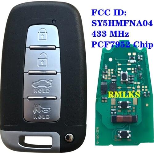 Car Remote Smart Key 4 Buttons Fit for HYUNDAI 433MHz I30 I45 Ix35 Genesis Equus Veloster Tucson Sonata Elantra with 7952 Chip