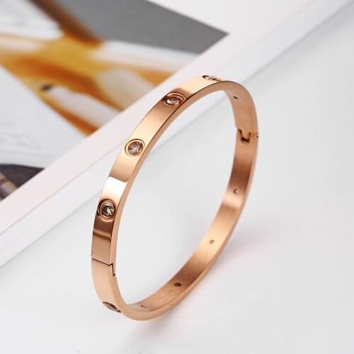 Rose Gold Bracelet womens bracelets Crystal bangles for women Bohemian Stainless steel Fashion Jewelry love Valentines day Gift