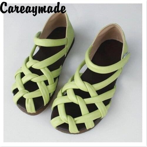 Careaymade-Summer retro national style Genuine leather sandals pure original knitting single art womens shoes soft sandals