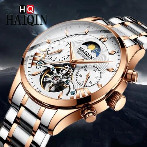NEW HAIQIN Gold Mens Watches Top Brand Luxury Waterproof 24 Hour Date Mechanical Watch Stainless Steel Sport Relogio Masculino