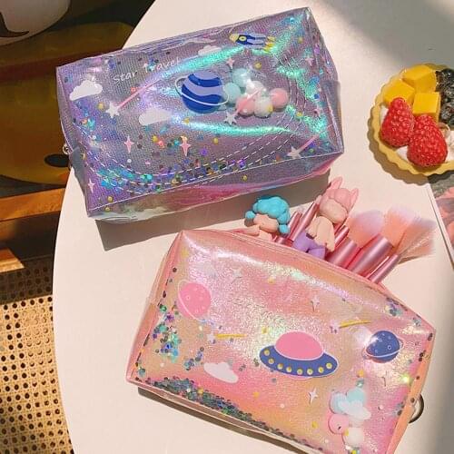 Large-capacity Pencil Case Planet Quicksand Cosmetic Bag Portable Travel Supply