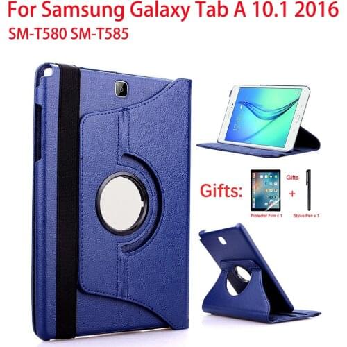 360 Degree Rotating Cover For Samsung Galaxy Tab A 10.1 T580 T585 Case PU Leather TabA SM T580N Tablet stand Funda+film+pen