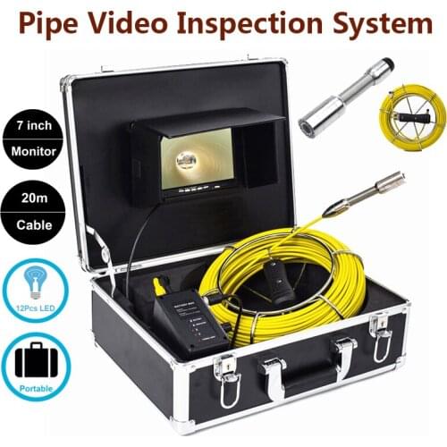 Diameter 23MM Mini Camera Head 20M Cable Reel Pipe Video Inspection System 7Inch Display With 12 High Light Adjustable LED Light