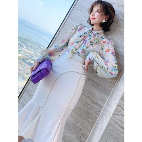 Elegant art printing for womens straight shirt 2021 Spring new