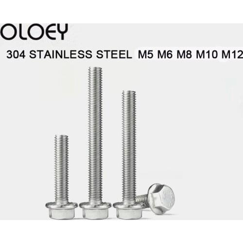 Hexagon Head Flange M5 M6 M8 M10 M12 A2-70 304 Stainless Steel Hexagon Head with Serrated Flange Cap Screw Hex Washer Head Bolt