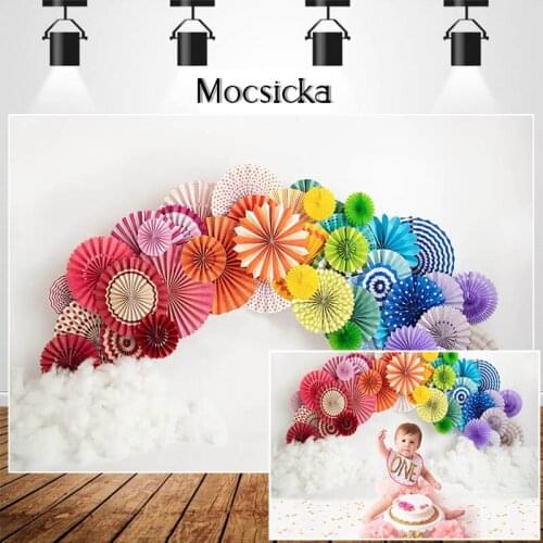 Children First Birthday Cake Smash Photography Studio Photo Background Paper Flower White Cotton Backdrops Decorations Prop
