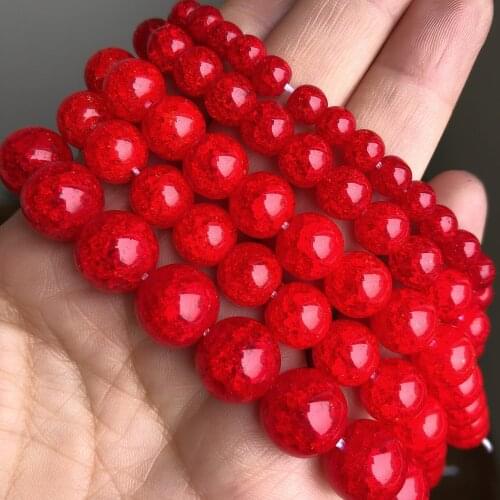 Smooth Red Cracke Crystal Beads Round Loose Spacer Stone Glass Beads For Jewelry Making Diy Bracelet Accessories 6 8 10 12mm 15"