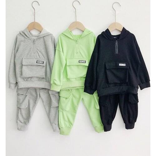 Toddler Boys Clothing Sets Spring Big Pocket Casual Hoodie Pants 2pcs Kids Clothes 2 3 4 5 6 Y Baby Child Suits Boy Sportswear