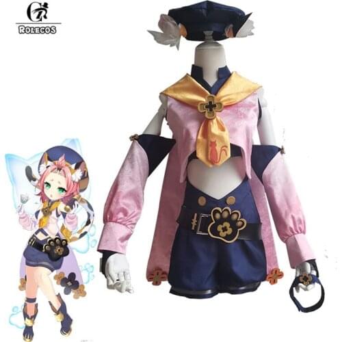 ROLECOS Game Genshin Impact Diona Cosplay Costume Diona Cosplay Costume Women Sexy Suit Halloween Top Shorts Sleeve Full Set