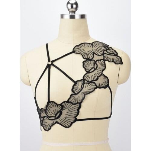 Lace Harness Bra Sheer Flowers body Cage Bra Hollow Out Bralette Gothic Body Lace Harness Sexy Body Harness Bondage Fetish Top