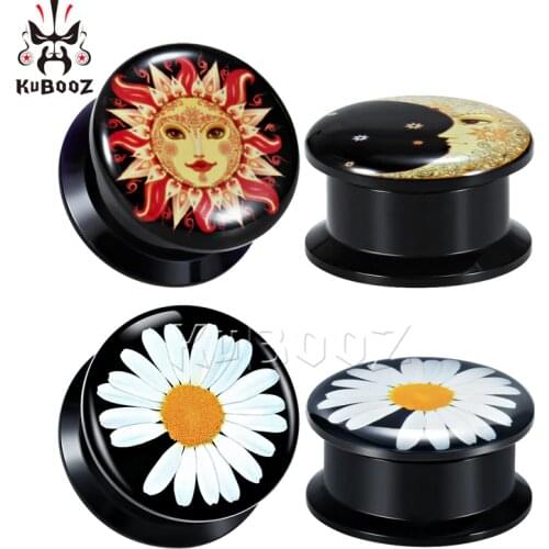 KUBOOZ Sun Moon Sunflower Acrylic Ear Plugs Tunnels Piercing Body Jewelry Earring Gauges Expanders Stretchers Fashion Gift 2PCS