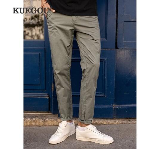 KUEGOU 2021 Spring Summer Thin Cotton Black Casual Pants Men Classic Brand For Male Wear Work Straight Pocket Long Trousers 2397