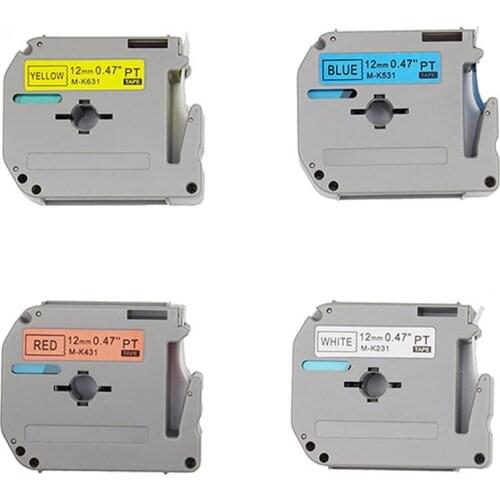 4pcs Mix colors Brother Ptouch M tape black on white/yellow/red/blue M-K231 MK631 MK431 MK531