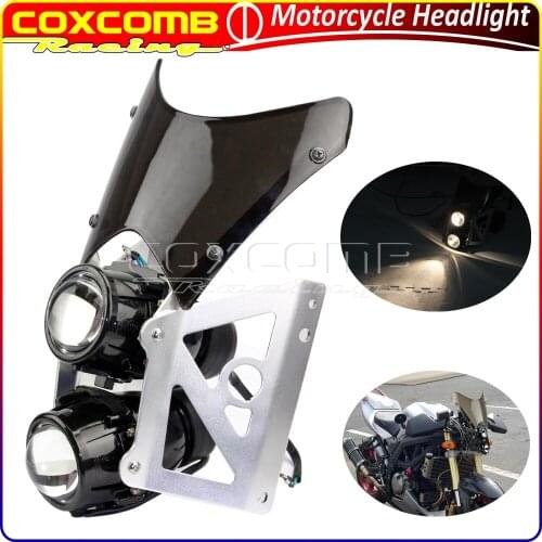Motorcycle Projector E4 E-Mark H3 Twin Headlight For Yamaha Suzuki Kawasaki Dual Sport HI/LO Beam Headlamp w/ WindScreen Kit
