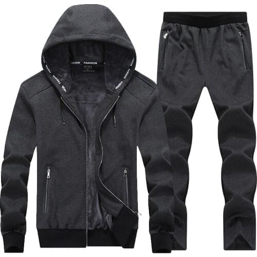 Men Tracksuit Sportswear Winter Thick Fleece Jacket Hoodie Male Running Jogging Outfit Casual Set Sport Suit Coat+pant Plus Size