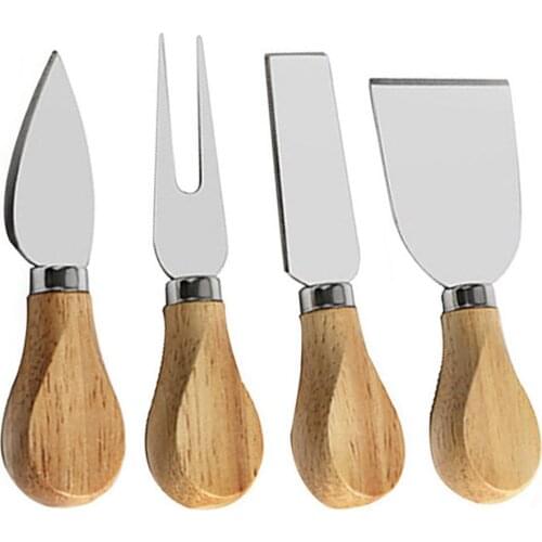 4 Cheese Knives Set Cheese Cutlery Steel Stainless Cheese Slicer Cutter Wood Handle Mini Knife,Butter Knife,Spatula& ForK