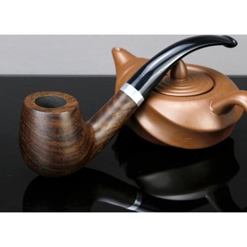 New Bent Tobacco Pipe Classic Silver Ring Smoking Pipe Ebony Wood Pipe 9mm Filter Handmade Smoke Pipe